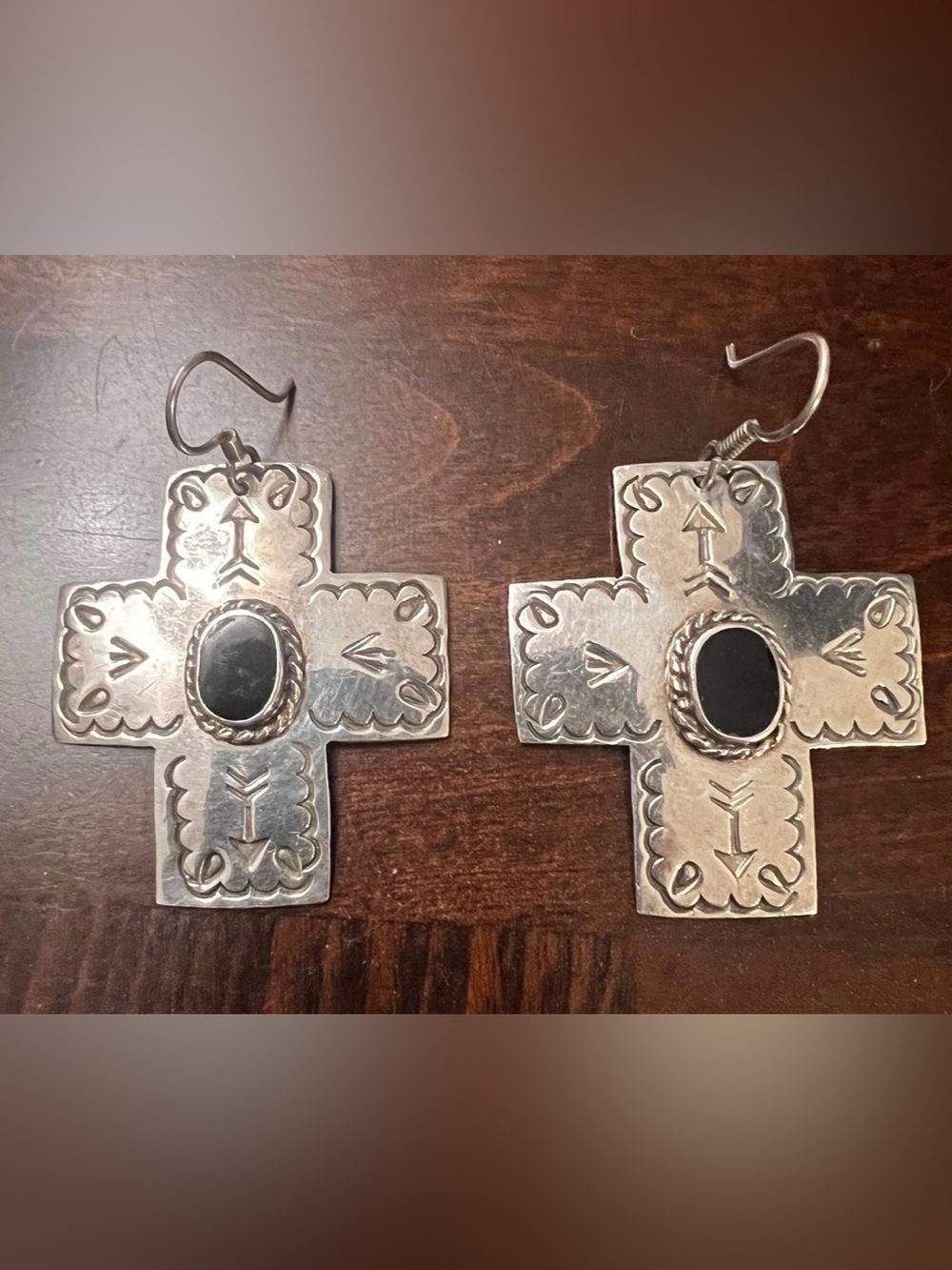 Navajo Sterling Silver Black Onyx Cross Style Earrings
